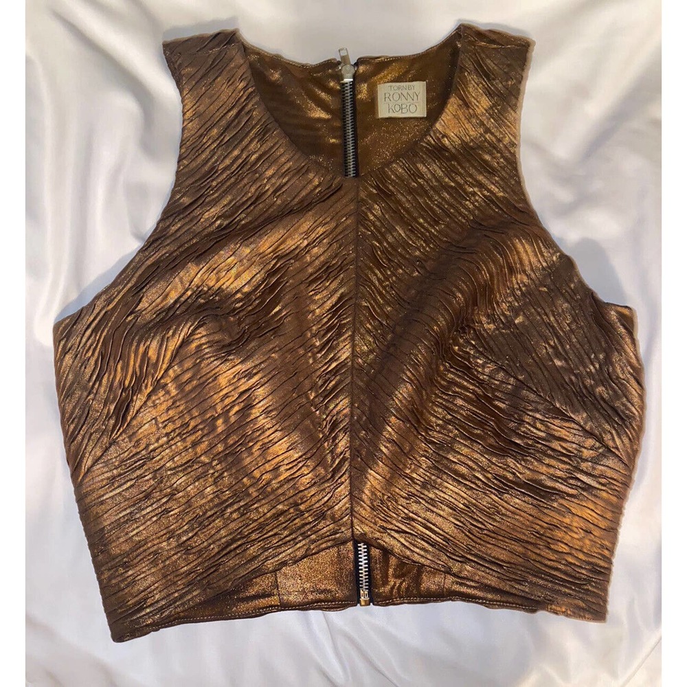 Torn‎ by Ronny Kobo Crop Top Blouse Size S 'Anna' Metallic Bronze Sleeveless - Picture 9 of 9